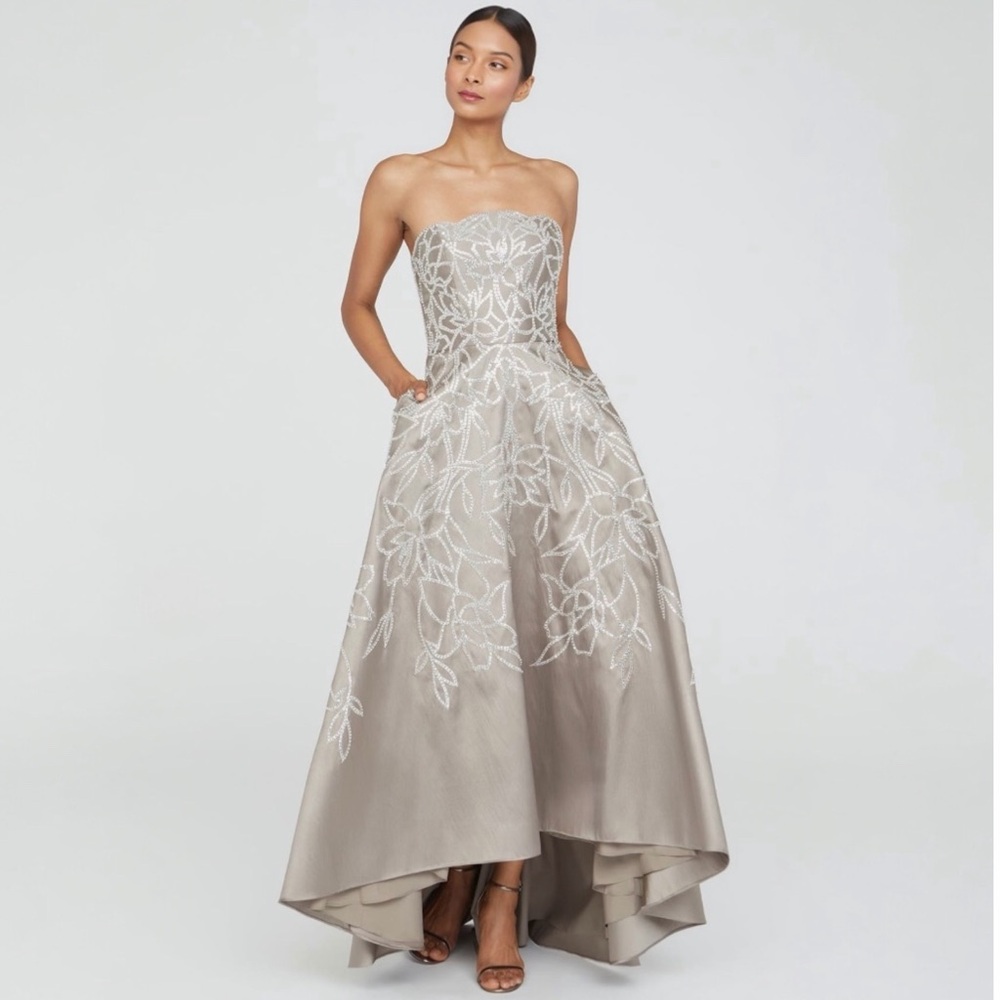 Theia Women's Pamela Embellished Mikado Strapless High Low Evening Gown Size 4 - Picture 4 of 15